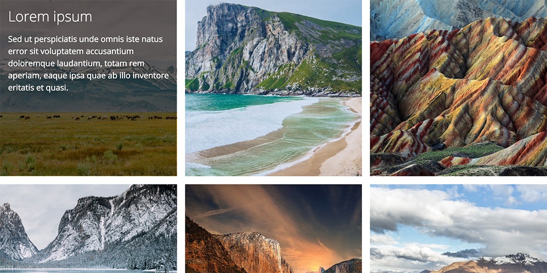 A grid of images with content overlaid on the first item.