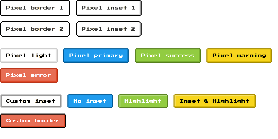 Buttons with pixelated borders.