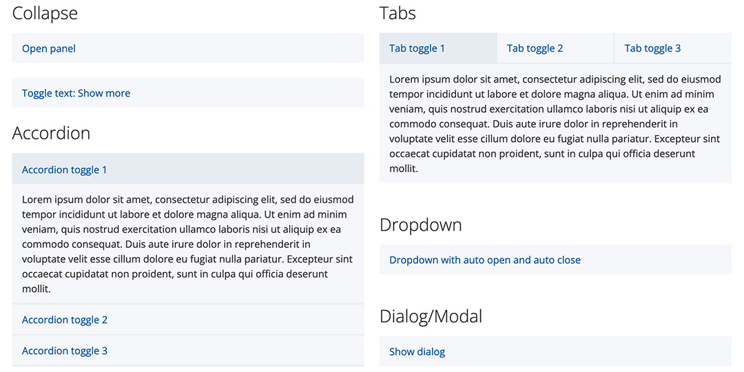 Different types of web components that can be created with tiny ui toggle