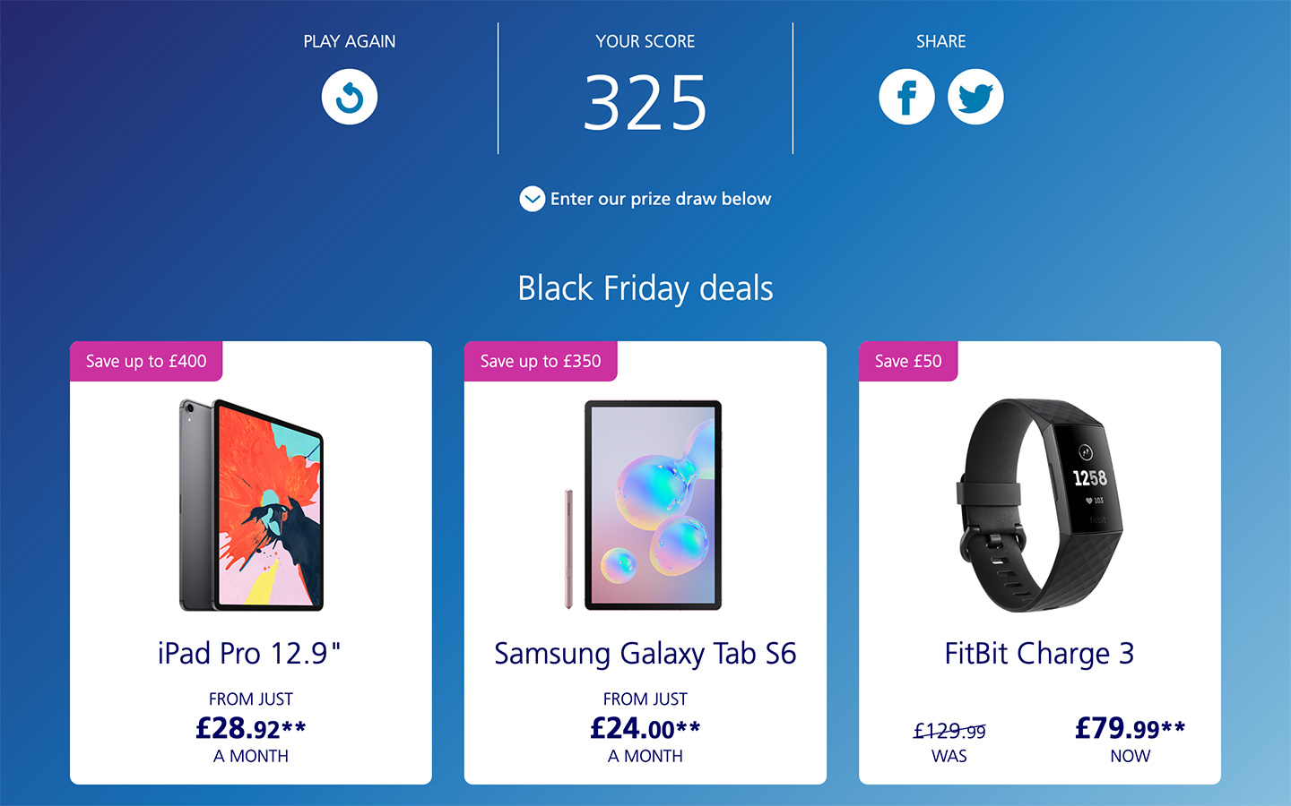 The O2 Price Slash offers page